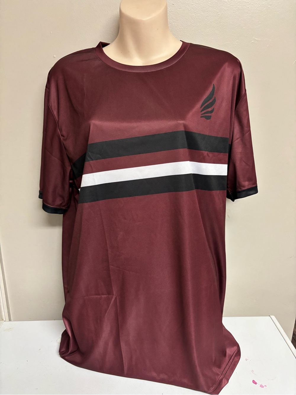 Men's Maroon Striped Athletic Shirt - Unbranded